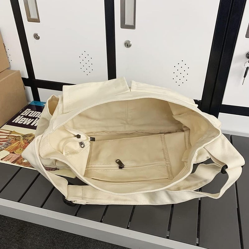 PRAGARI Canvas Crossbody Bag Messenger Cute Bag with Pins and Pendant for Women Girls Casual Shoulder Aesthetic School bag - Image 1